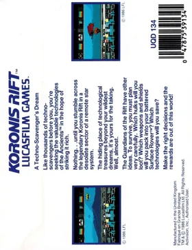 Koronis Rift (UK) (1987) box cover back